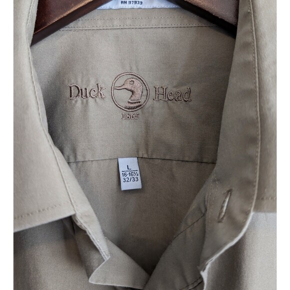 Duck Head Size Large Button Up Shirt Mens Wrinkle Free Khaki Brown 16 - 16 1/2 - Picture 2 of 5